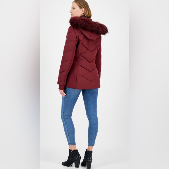 Michael Kors Women’s Faux-Fur Hooded Puffer Coat-Burgundy-Size Large NWT💋 - Picture 2 of 7